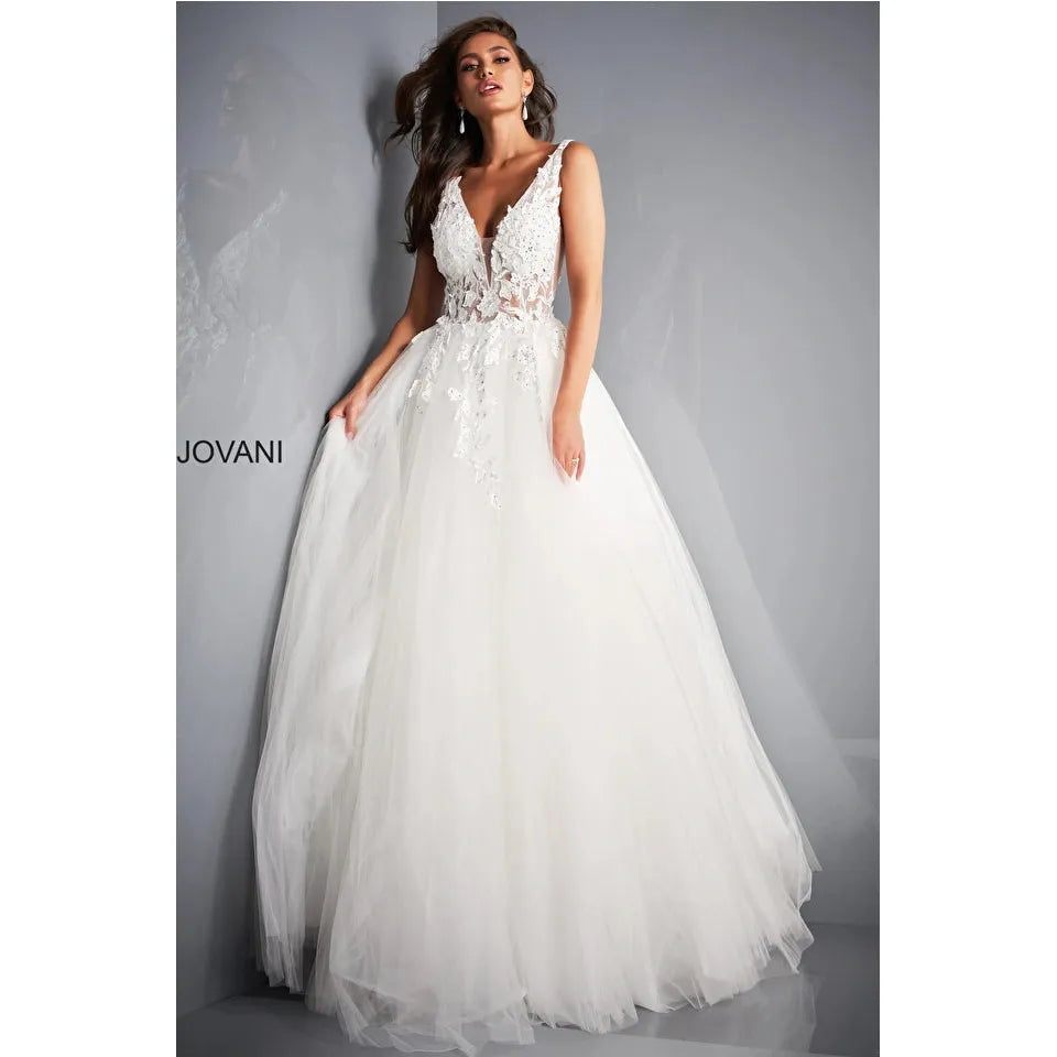 Jovani 02840 Orange Floral Appliques Prom Ballgown