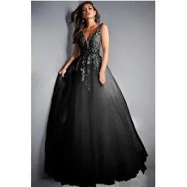 Jovani 02840 Orange Floral Appliques Prom Ballgown