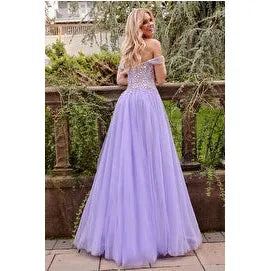 Jovani - Off Shoulder Rhinestone Accented Gown