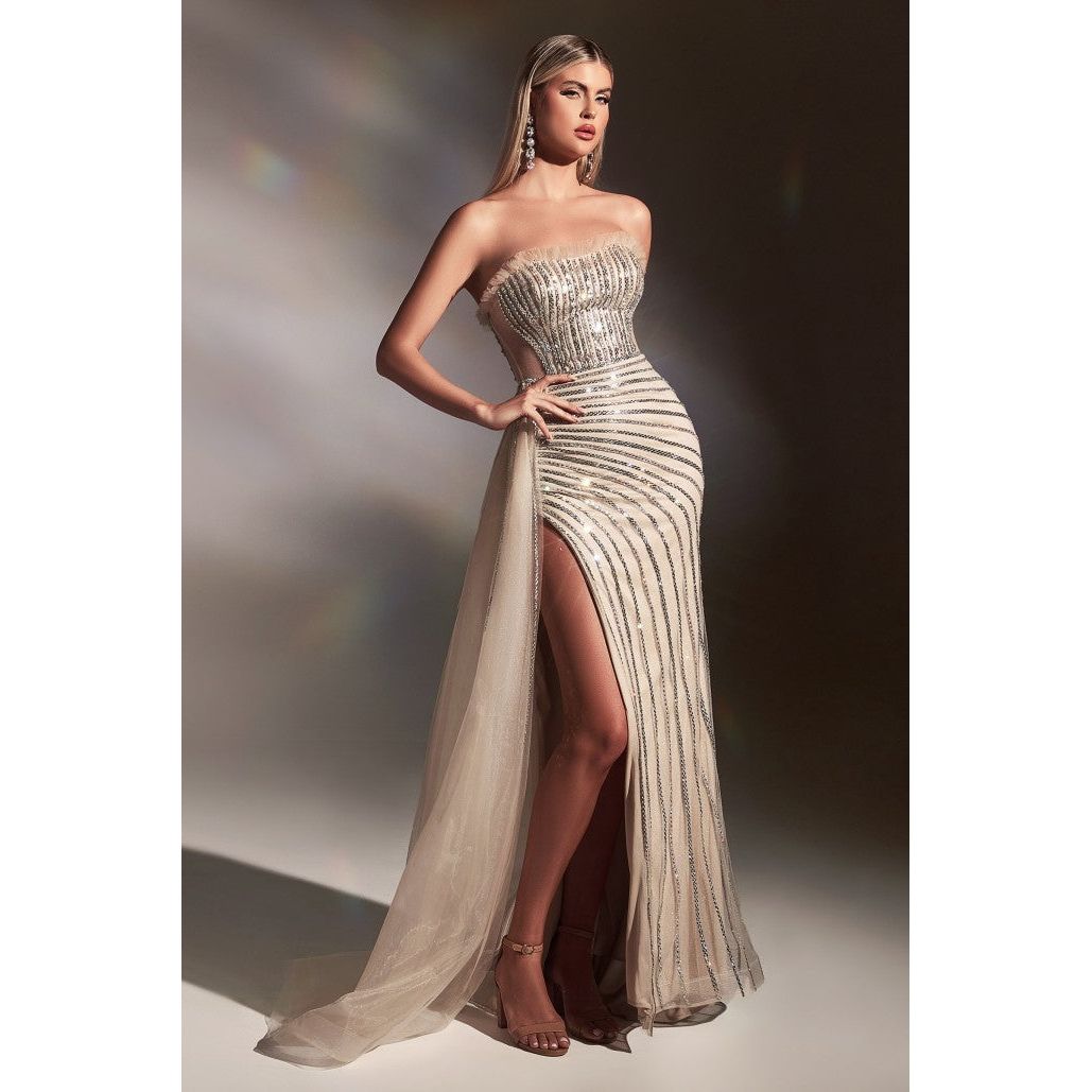 Cinderella Divine CD991 Long Strapless Fitted Gown